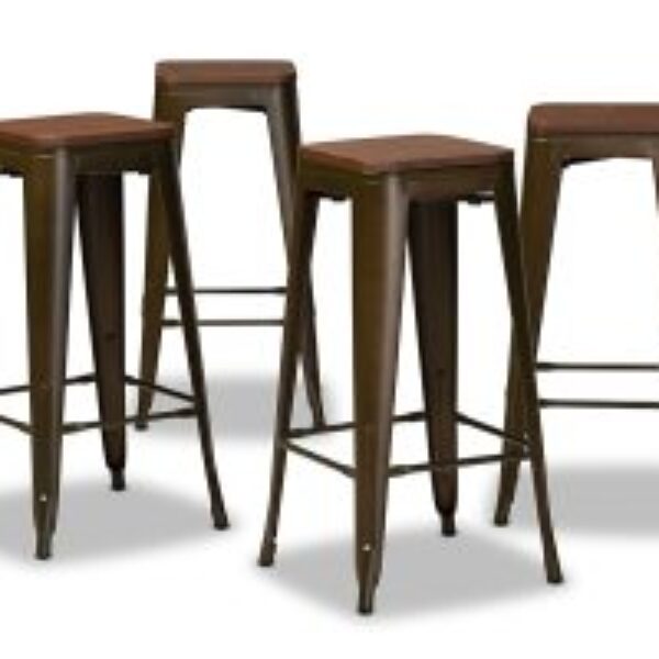 Horton Modern and Contemporary Brown Metal and Walnut Brown Finished Wood 4-Piece Bar Stool Set