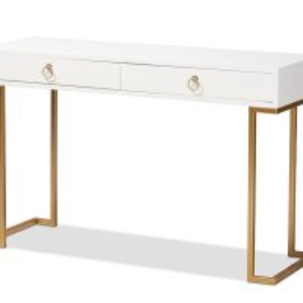 Beagan Modern and Contemporary White Finished Wood and Gold Metal 2-Drawer Console Table