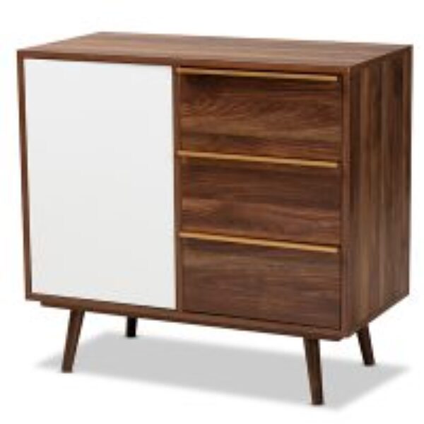 Grover Mid-Century Modern Two-Tone Cherry Brown and White Finished Wood 1-Door Sideboard Buffet