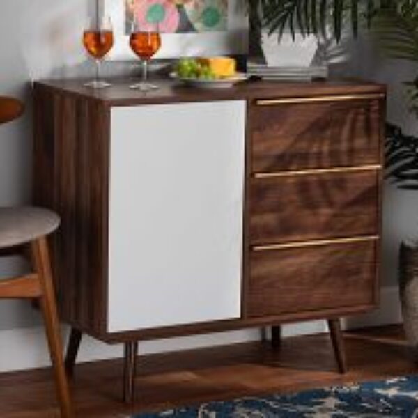 Grover Mid-Century Modern Two-Tone Cherry Brown and White Finished Wood 1-Door Sideboard Buffet