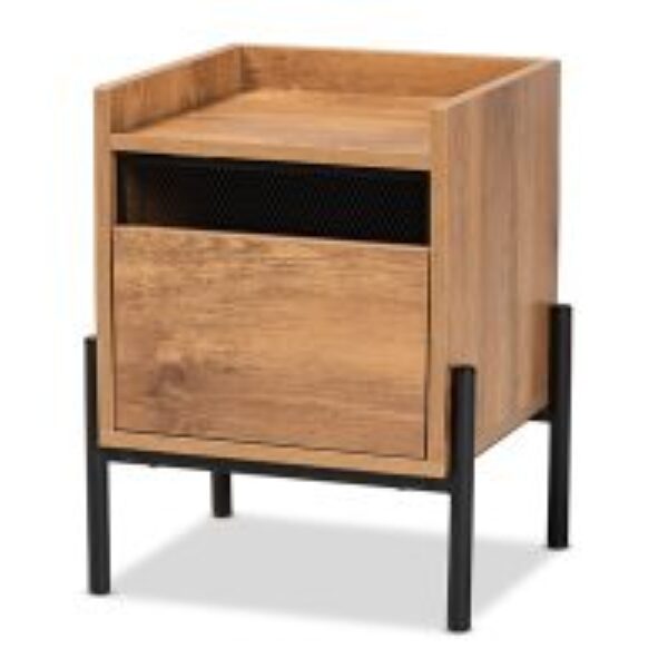 Tasman Modern and Contemporary Industrial Natural Brown Finished Wood and Black Metal End Table