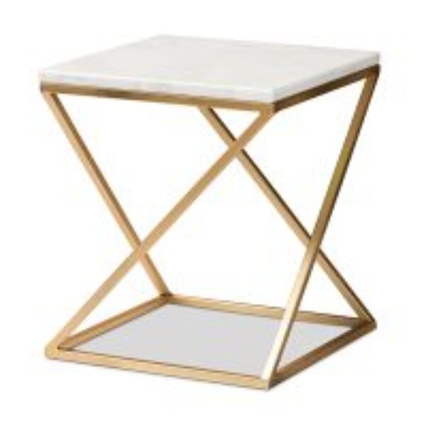 Hadley Modern and Contemporary Gold Finished Metal End Table with Marble Tabletop
