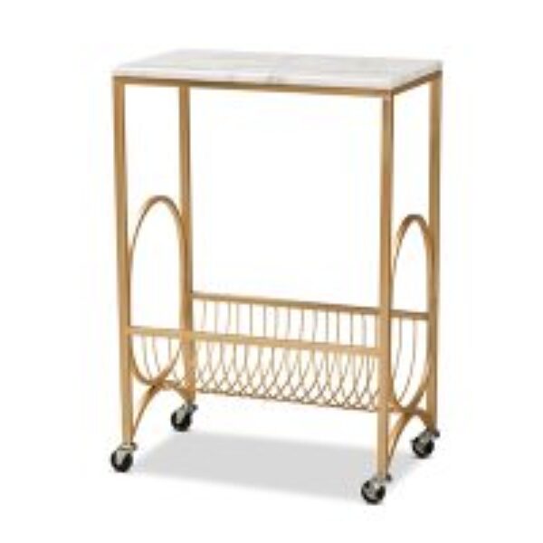 Jacek Modern and Contemporary Gold Finished Metal Wine Cart with Marble Tabletop