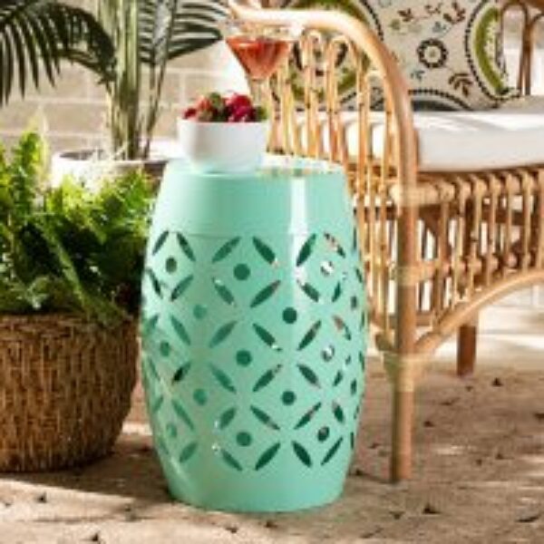 Hallie Modern and Contemporary Aqua Finished Metal Outdoor Side Table