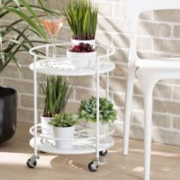 Dallan Modern Industrial White Metal 2-Tier Kitchen Cart
