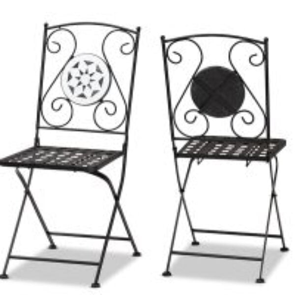 Julius Modern and Contemporary Black Finished Metal and Multi-Colored Glass 2-Piece Outdoor Dining Chair Set