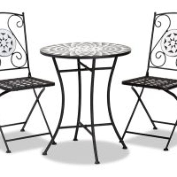 Callison Modern and Contemporary Black Finished Metal and Multi-Colored Glass 3-Piece Outdoor Dining Set