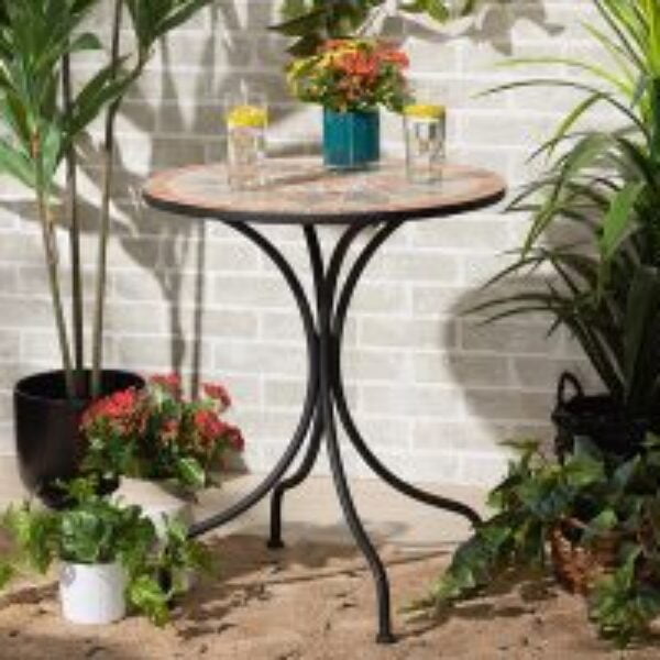 Talise Modern and Contemporary Multi-Colored Ceramic Tile and Black Metal Outdoor Dining Table