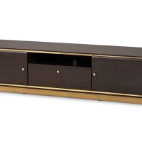 Cormac Mid-Century Modern Transitional Dark Brown Finished Wood and Gold Metal 2-Door TV Stand