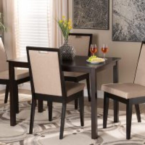 Rosa Modern and Contemporary Sand Fabric Upholstered and Dark Brown Finished Wood 5-Piece Dining Set