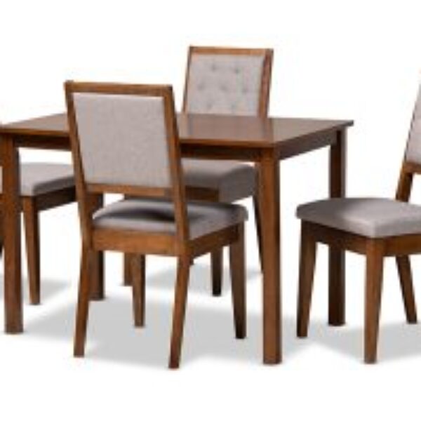 Suvi Modern and Contemporary Grey Fabric Upholstered and Walnut Brown Finished Wood 5-Piece Dining Set