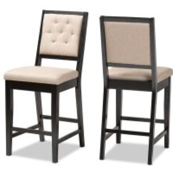 Gideon Modern and Contemporary Sand Fabric Upholstered and Dark Brown Finished Wood 2-Piece Counter Stool Set