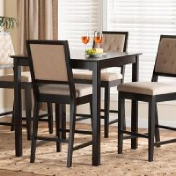 Gideon Modern and Contemporary Sand Fabric Upholstered and Dark Brown Finished Wood 5-Piece Pub Set