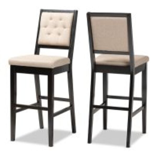 Gideon Modern and Contemporary Sand Fabric Upholstered and Dark Brown Finished Wood 2-Piece Bar Stool Set