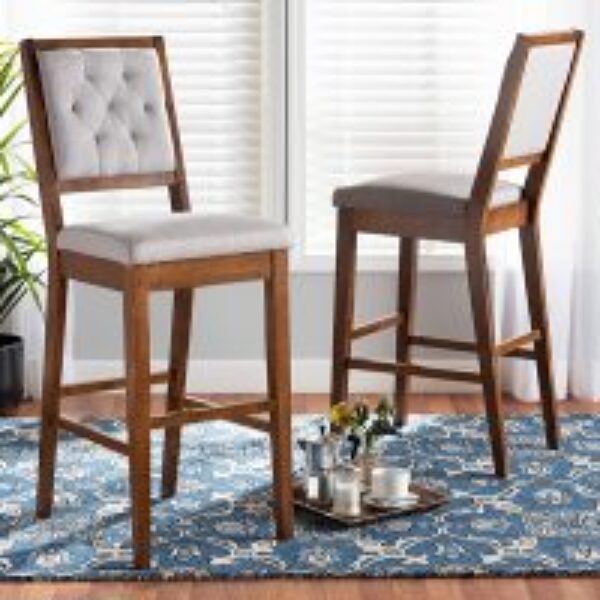 Gideon Modern and Contemporary Grey Fabric Upholstered and Walnut Brown Finished Wood 2-Piece Bar Stool Set