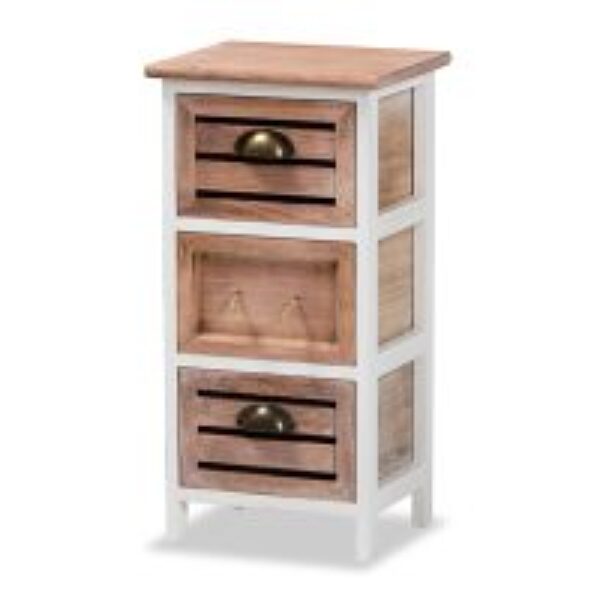 Palta Modern and Contemporary Two-Tone White and Oak Brown Finished Wood 3-Drawer Storage Unit