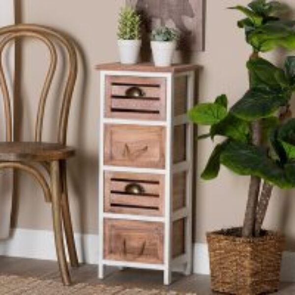 Palta Modern and Contemporary Two-Tone White and Oak Brown Finished Wood 4-Drawer Storage Unit