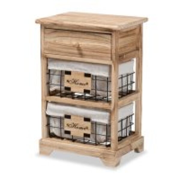 Madra Modern and Contemporary Oak Brown Finished Wood and 1-Drawer Nightstand With Baskets