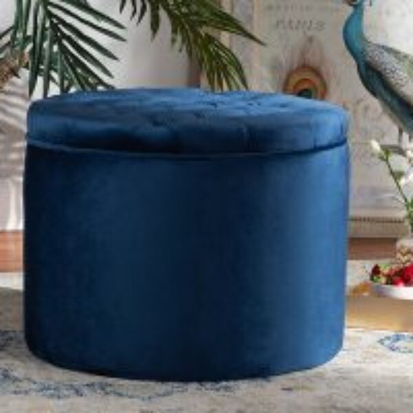 Livana Contemporary Glam and Luxe Navy Blue Velvet Fabric Upholstered Storage Ottoman
