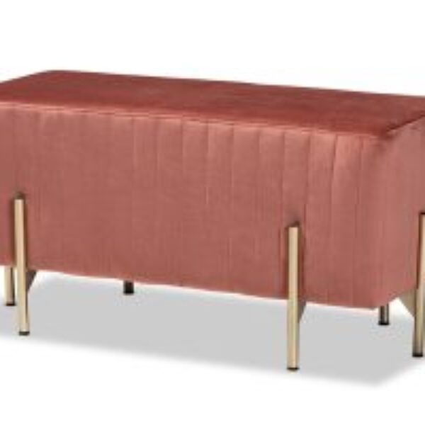 Helaine Contemporary Glam and Luxe Blush Pink Fabric Upholstered and Gold Metal Bench Ottoman
