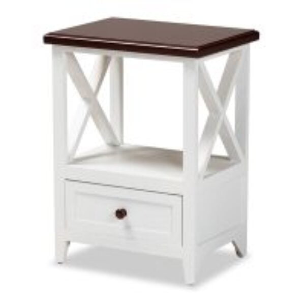 Vesta Modern and Contemporary Two-Tone White and Dark Brown Finished Wood 1-Drawer End table