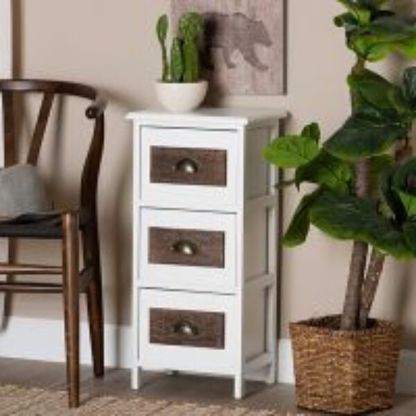 Fanning Modern and Contemporary Two-Tone White and Walnut Brown Finished Wood 3-Drawer Storage Unit