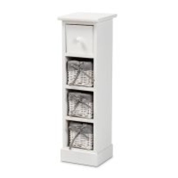 Abriella Modern and Contemporary Grey Fabric and White Finished Wood 1-Drawer Storage Unit with Baskets
