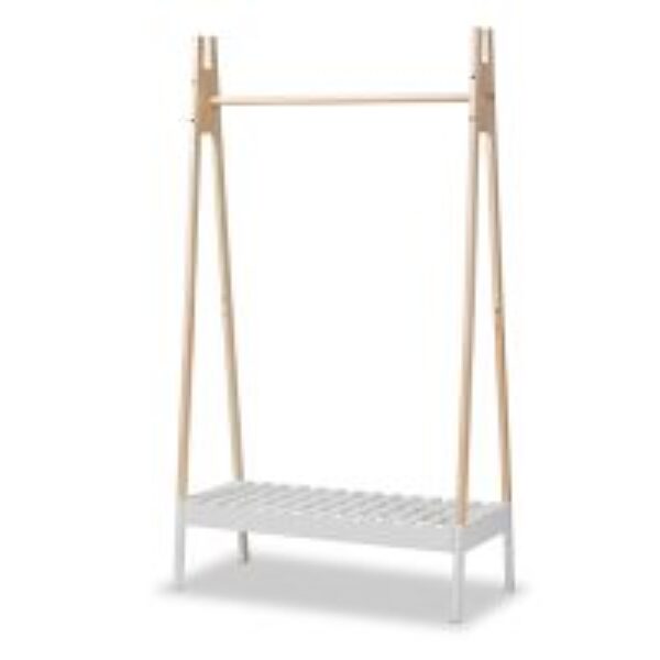 Raylyn Modern and Contemporary Two-Tone White and Oak brown Finished Wood Freestanding Coat Hanger
