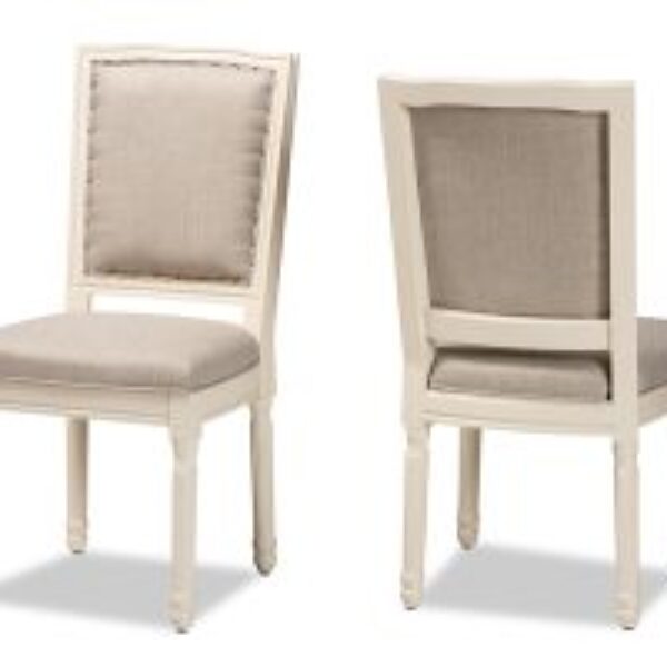 Louane Traditional French Inspired Grey Fabric Upholstered and White Finished Wood 2-Piece Dining Chair Set