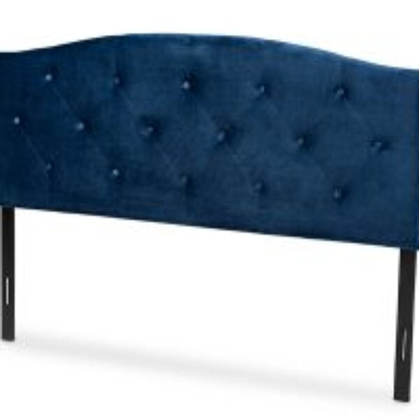 Leone Modern and Contemporary Navy Blue Velvet Fabric Upholstered Queen Size Headboard