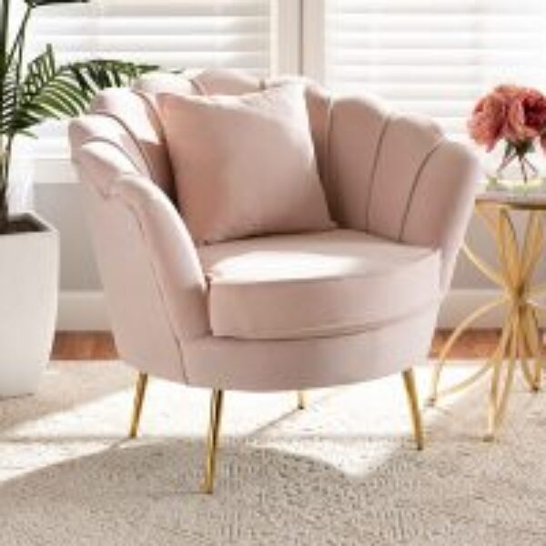 Garson Glam and Luxe Blush Pink Velvet Fabric Upholstered and Gold Metal Finished Accent Chair