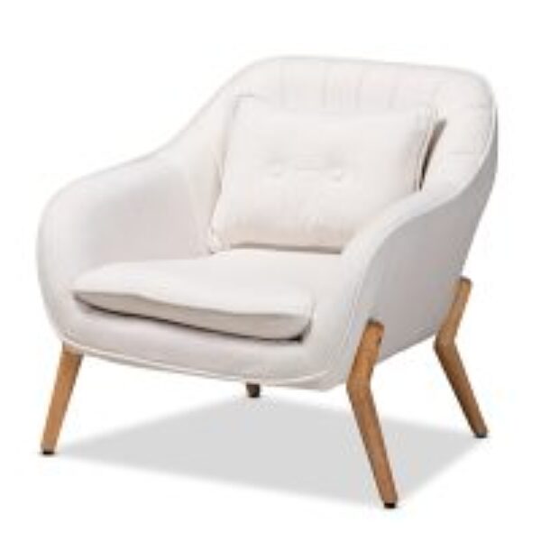 Valentina Mid-Century Modern Transitional Beige Velvet Fabric Upholstered and Natural Wood Finished Armchair