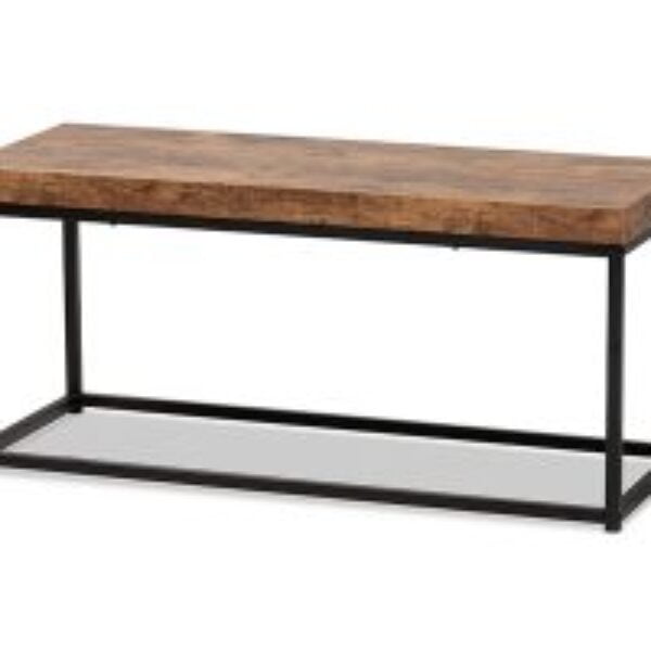 Bardot Modern Industrial Walnut Brown Finished Wood and Black Metal Accent Bench