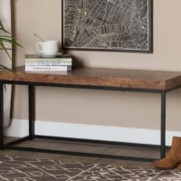 Bardot Modern Industrial Walnut Brown Finished Wood and Black Metal Accent Bench