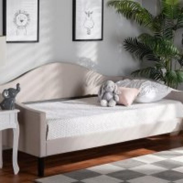 Milligan Modern and Contemporary Beige Fabric Upholstered and Dark Brown Finished Wood Full Size Daybed