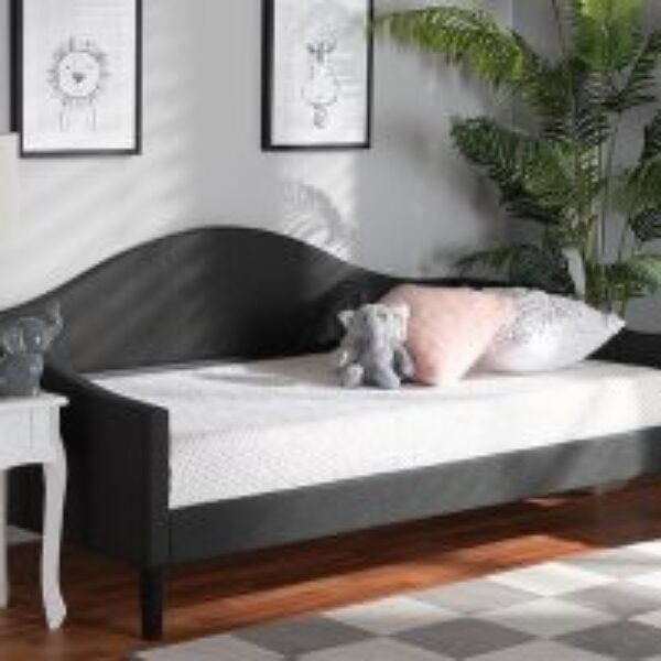 Milligan Modern and Contemporary Charcoal Fabric Upholstered and Dark Brown Finished Wood Full Size Daybed