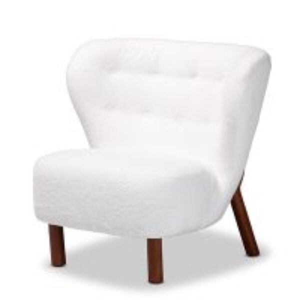 Cabrera Modern and Contemporary White Boucle Upholstered and Walnut Brown Finished Wood Accent Chair