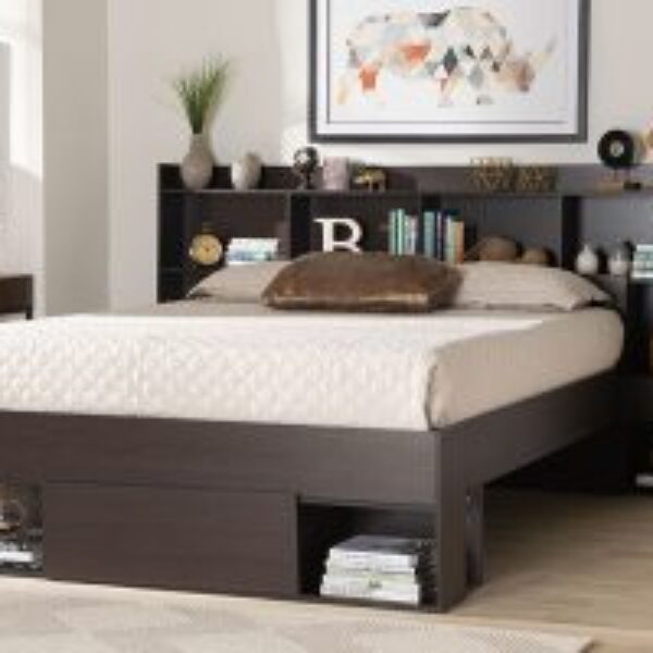 Dexton Modern and Contemporary Dark Brown Finished Wood Queen Size Platform Storage Bed