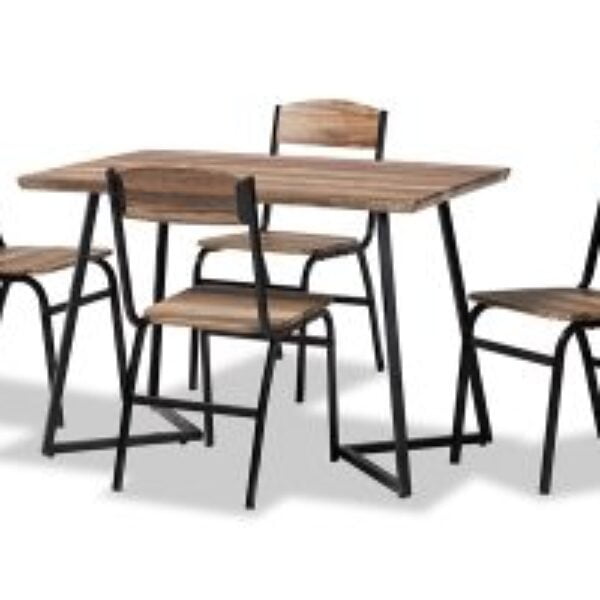 Roana Modern and Contemporary Walnut Brown Finished Wood and Black Metal 5-Piece Dining Set
