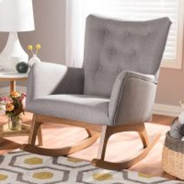 Waldmann Mid-Century Modern Grey Fabric Upholstered Rocking Chair