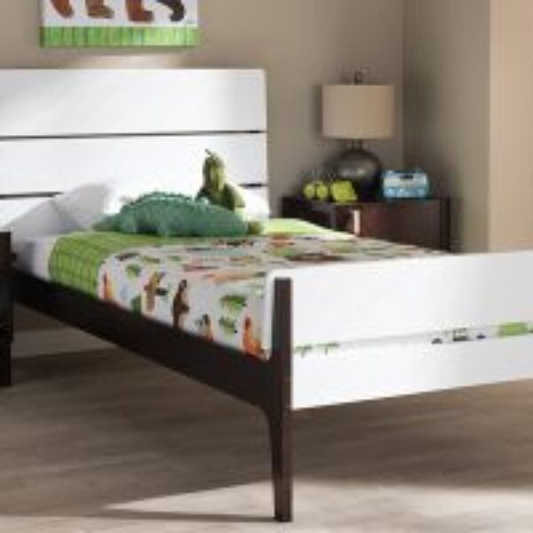 Nereida Modern Classic Mission Style White and Dark Brown-Finished Wood Twin Platform Bed