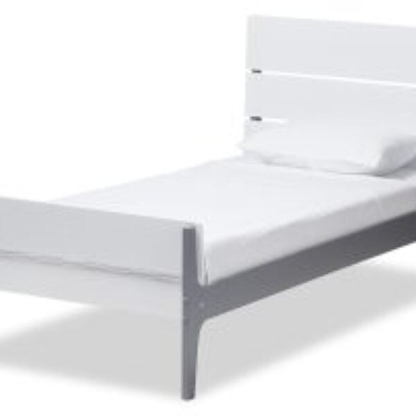 Nereida Modern Classic Mission Style White and Dark Grey-Finished Wood Twin Platform Bed