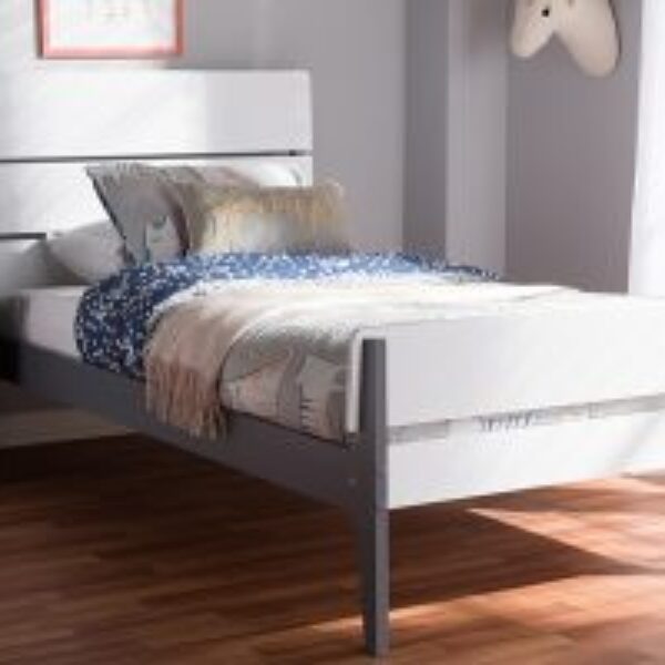 Nereida Modern Classic Mission Style White and Dark Grey-Finished Wood Twin Platform Bed