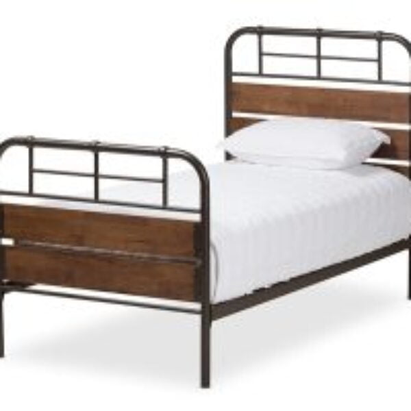 Monoco Rustic Industrial Black Finished Metal Coco Brown Wood Twin Size Platform Bed