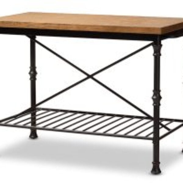 Perin Vintage Rustic Industrial Style Wood and Bronze-Finished Steel Multipurpose Kitchen Island Table