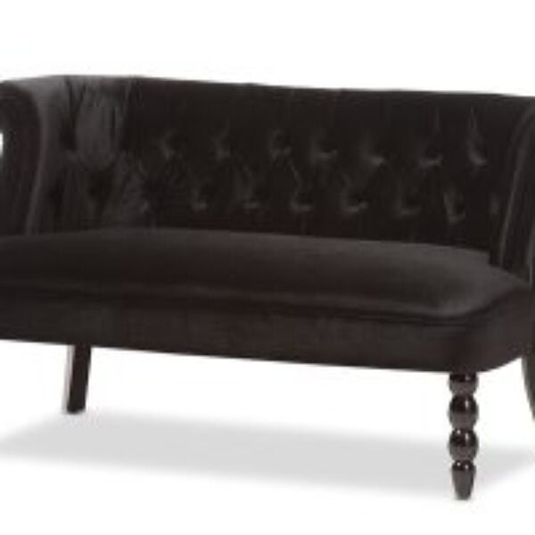 Flax Victorian Style Contemporary Black Velvet Fabric Upholstered 2-seater Loveseat