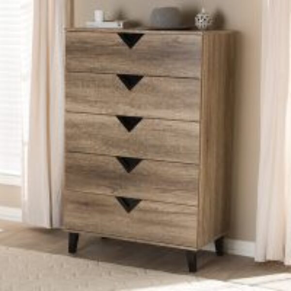 Wales Modern and Contemporary Light Brown Wood 5-Drawer Chest