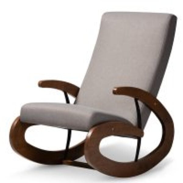 Kaira Modern and Contemporary Gray Fabric Upholstered and Walnut-Finished Wood Rocking Chair