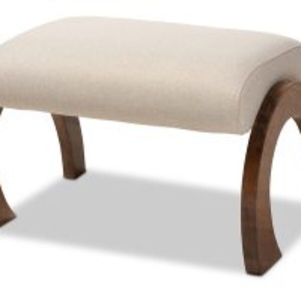 Sandrine Modern and Contemporary Light Beige Fabric Upholstered Walnut Brown Finished Wood Ottoman
