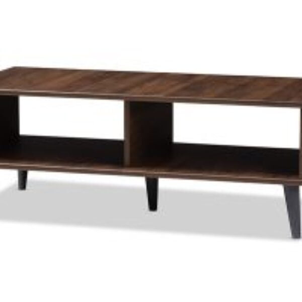 Pierre Mid-Century Modern Brown and Dark Grey Finished Wood Coffee Table